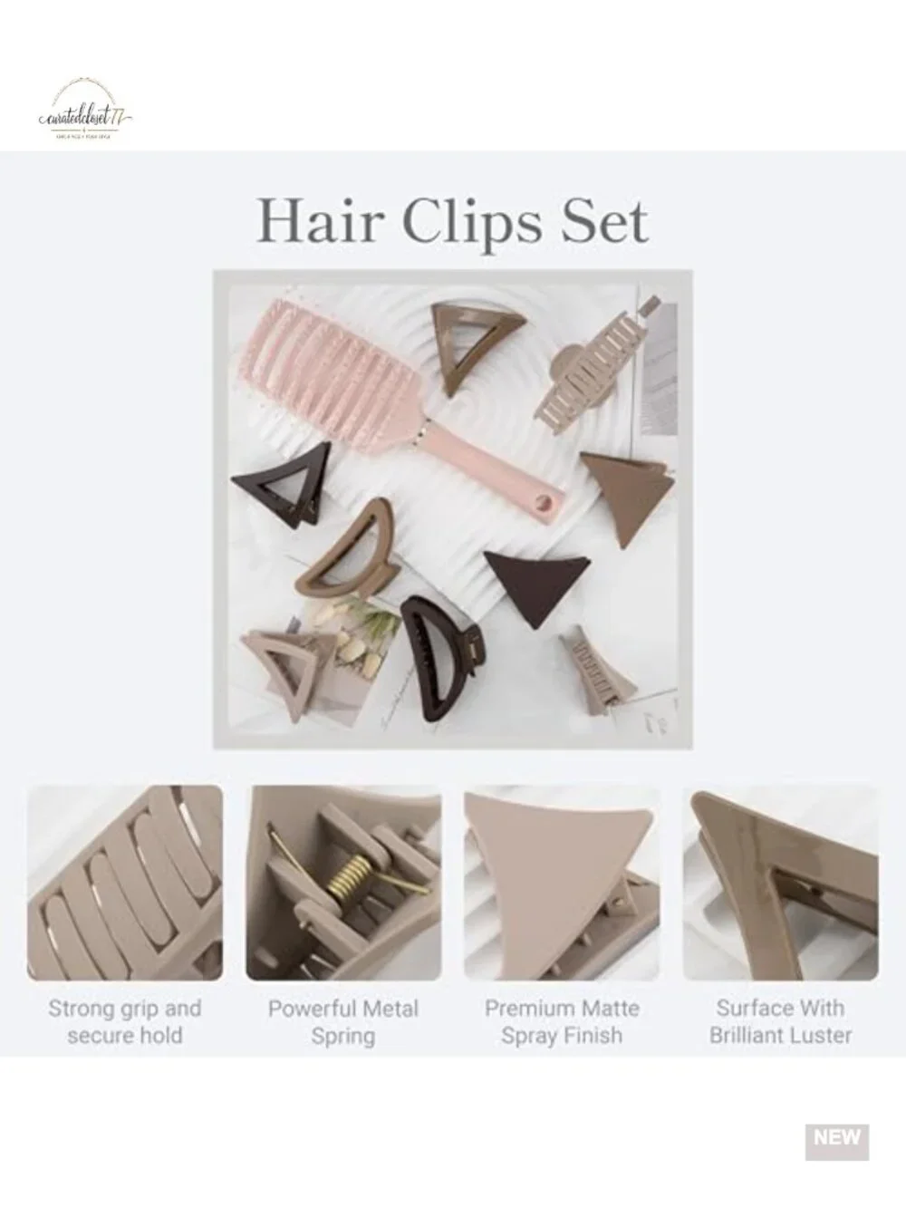 9 Medium Hair Clips Set with Brush Non-Slip Acrylic Clips for Thin Hair Styling